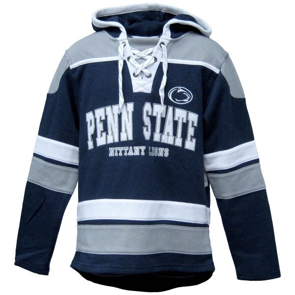 navy hooded hockey sweatshirt with laces and Penn State Nittany Lions